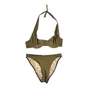 Vintage Côte d'Azur Size 10 Bikini Set Underwire Top Briefs Metallic Gold